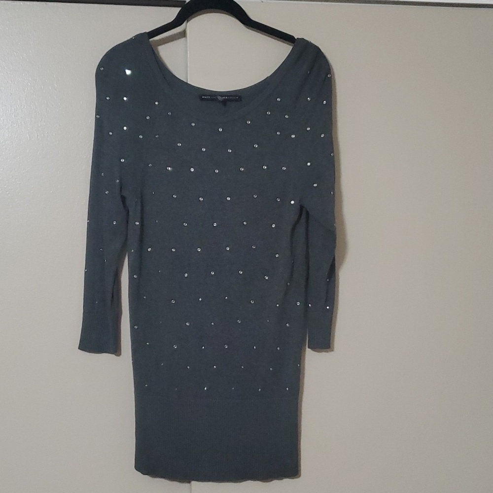 White House Black Market Gray Diamond Studded Sweater Size Small